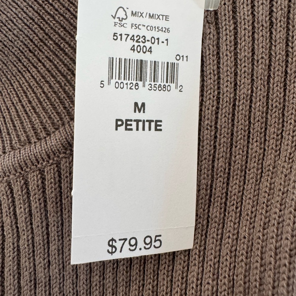 Gap Brown Rib Knit Mockneck Mini Dress Petite Medium NWT Quiet Luxury - Picture 5 of 7